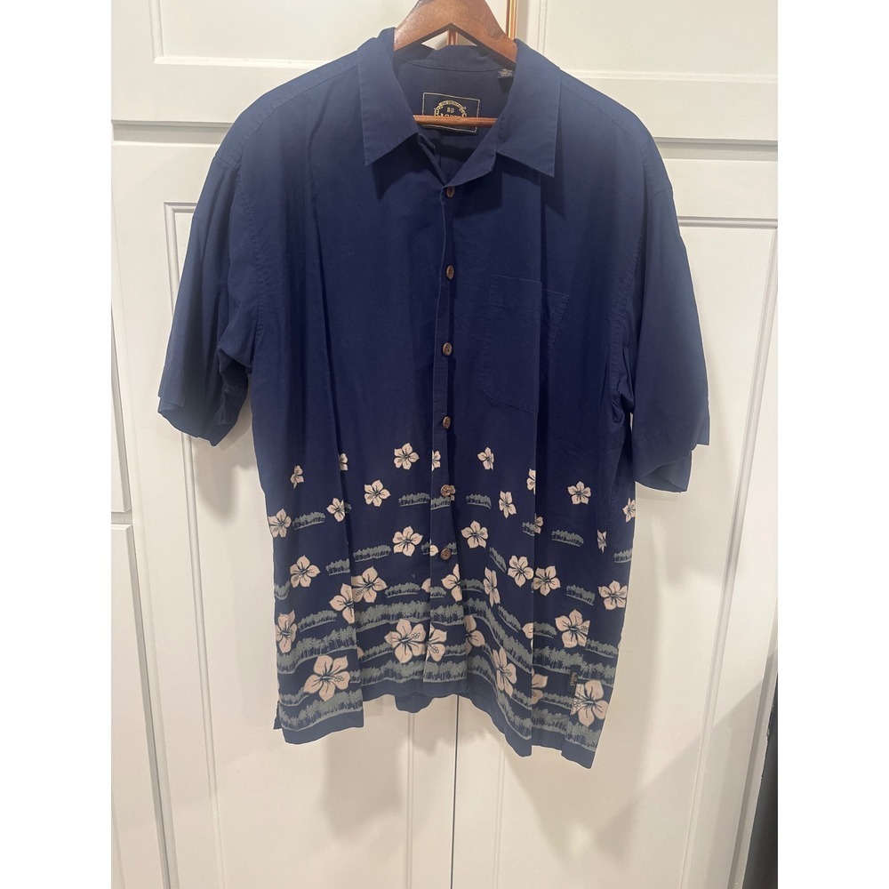 BD Baggies Men's XL Blue Floral Hawaiian Shirt Cotton Summer Vacation